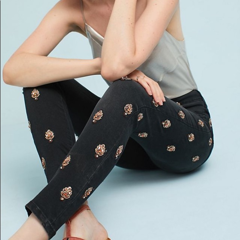 Anthropologie Pilco Script High-Rise Embellished Skinny Jeans